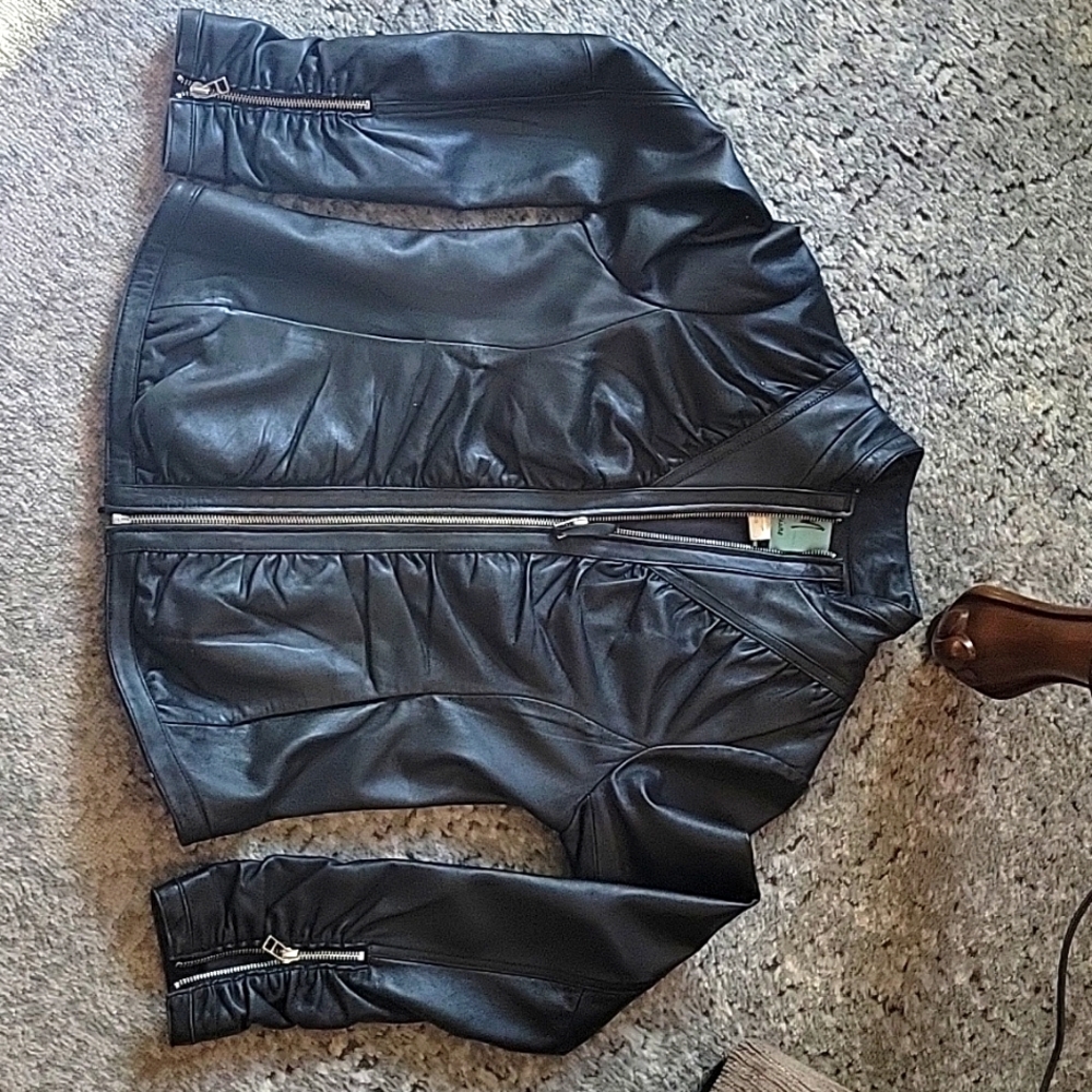 Woman's black leather jacket